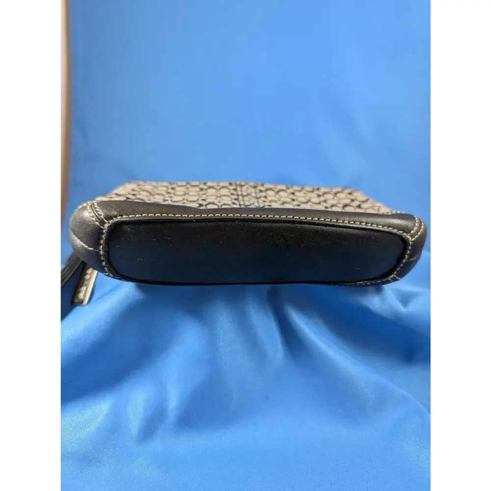 Coach Vintage Signature Kissing C Logo Mini Wristlet Black Gray Canvas Leather